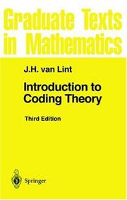 Cover of: Introduction to coding theory