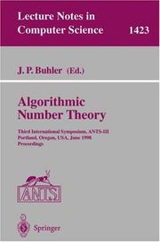 Cover of: Algorithmic number theory by J.P. Buhler (ed.).