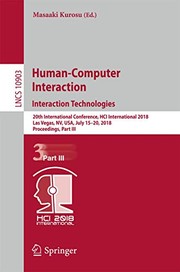 Cover of: Human-Computer Interaction. Interaction Technologies: 20th International Conference, HCI International 2018, Las Vegas, NV, USA, July 15–20, 2018, ...