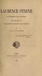 Cover of: Laurence Sterne, sa personne et ses ouvrages by Paul Stapfer
