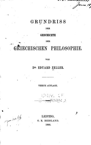 Grundriss der Geschichte der griechischen Philosophie by Eduard Zeller