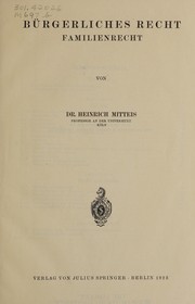 Cover of: Bürgerliches recht, familienrecht by Heinrich Mitteis