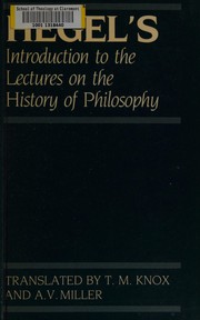 Cover of: Introduction to the lectures on the history of philosophy
