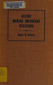 Cover of: Before making important decisions.