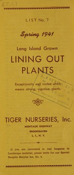 Cover of: List no. 7: spring 1941 : Long Island grown lining out plants / Tiger Nurseries, Inc