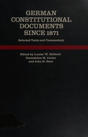 Cover of: German constitutional documents since 1871: selected texts and commentary