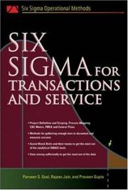 Cover of: Six Sigma for Transactions and Service (Six Sigma Operational Methods) by Parveen S. Goel, Praveen Gupta, Rajeev Jain, Rajesh K. Tyagi