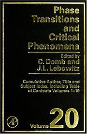 Cover of: Phase Transitions and Critical Phenomena, Volume 20 (Phase Transitions and Critical Phenomena)