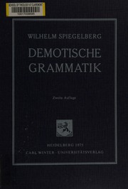 Cover of: Demotische Grammatik by Wilhelm Spiegelberg