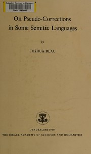 Cover of: On pseudo-corrections in some Semitic languages