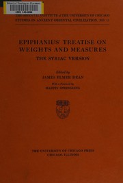 Cover of: Epiphanius' Treatise on weights and measures: the Syriac version