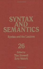 Cover of: Syntax and Semantics, Volume 26: Syntax and the Lexicon (Syntax and Semantics)