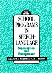 Cover of: School Programs In Speech-Language: Organization and Management