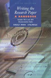 Cover of: Writing the Research Paper by Anthony C. Winkler, Jo Ray McCuen