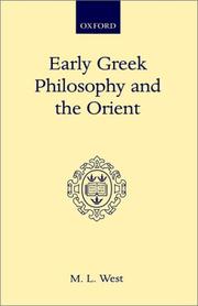 Cover of: Early Greek philosophy and the Orient by M. L. West, M. L. West