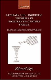 Cover of: Literary and Linguistic Theories in Eighteenth-Century France by Edward Nye