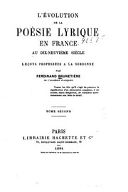 Cover of: L'évolution de la poésis lyrique en France au dix-neuvième siècle - Tome II by Ferdinand Brunetière