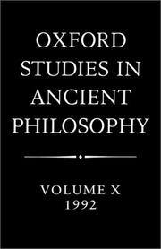Cover of: Oxford Studies in Ancient Philosophy: Volume X: 1992 (Oxford Studies in Ancient Philosophy)