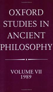 Cover of: Oxford Studies in Ancient Philosophy: Volume VII: 1989 (Oxford Studies in Ancient Philosophy)