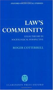 Cover of: Law's Community: Legal Theory in Sociological Perspective (Oxford Socio-Legal Studies)