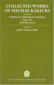 Cover of: Studies in applied economics, 1927-1941 by Michał Kalecki