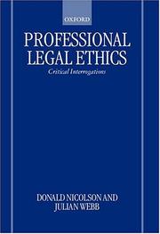 Cover of: Professional Legal Ethics by Donald Nicolson, Julian Webb