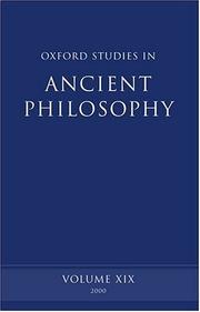 Cover of: Oxford Studies in Ancient Philosophy: Volume XIX: Winter 2000 (Oxford Studies in Ancient Philosophy)