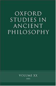 Cover of: Oxford Studies in Ancient Philosophy: Volume XX: Summer 2001 (Oxford Studies in Ancient Philosophy)