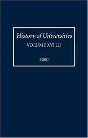 Cover of: History of Universities: Volume XVI(2):2000 (History of Universities)
