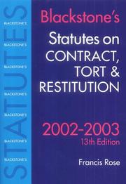 Cover of: Blackstone's Statutes on Contract, Tort and Restitution 2002-2003