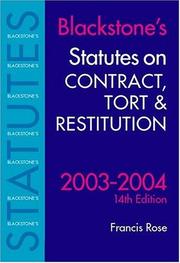 Cover of: Blackstone's Statutes on Contract, Tort & Restitution 2003-2004