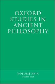 Cover of: Oxford Studies in Ancient Philosophy: Volume XXIX: Winter 2005 (Oxford Studies in Ancient Philosophy)