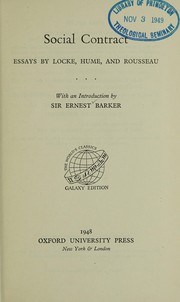 Cover of: Social contract: essays by Locke, Hume and Rousseau.