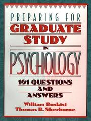 Cover of: Preparing for Graduate Study in Psychology by William Buskist, Thomas R. Sherburne