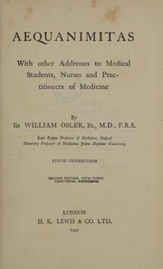 Cover of: Aequanimitas by Osler, William Sir