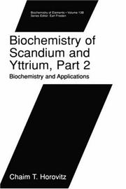 Cover of: Biochemistry of Scandium and Yttrium - Part 2 by Chaim T. Horovitz