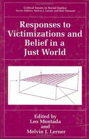 Cover of: Responses to Victimization and Belief in a Just World (Critical Issues in Social Justice) by 