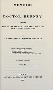 Cover of: Memoirs of Doctor Burney by Fanny Burney