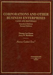 Cover of: Corporations and Other Business Enterprises, Cases and Materials, 2nd Ed. (American Casebook Series)