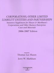 Cover of: Corporations And Other Limited Liability Entities And Partnerships, Selected Statutes 2006-2007