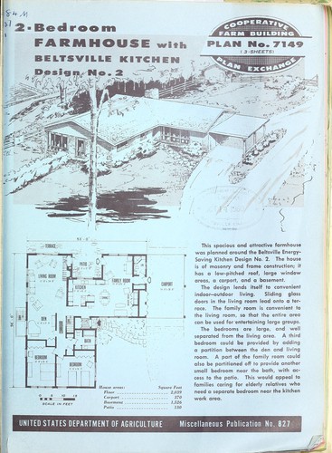 2-bedroom farmhouse with Beltsville kitchen design no. 2 by [developed by Agricultural Engineering Research Division, Clothing and Housing Research Division, Agricultural Research Service].