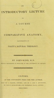 Cover of: An introductory lecture to a course in comparative anatomy, illustrative of Paley's Natural theology