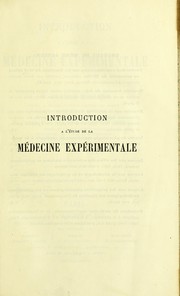 Cover of: Introduction à l'étude de la médecine expérimentale