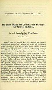 Cover of: Ein neuer Betrag zur Casuistik und Aetiologie der Spondyl-olisthesis by Franz Ludwig von Neugebauer
