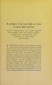 Cover of: On asymmetry of the lower limbs as a cause of lateral spinal curvature by Morton, Thomas G.