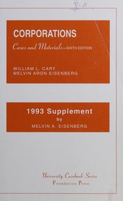 Cover of: Corporations, Cases and Materials/1993 Supplement by Melvin Aron Eisenberg