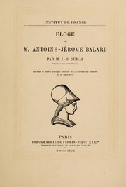 Cover of: Éloge de M. Antoine-Jérome Balard