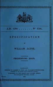 Cover of: Specification of William Jayne: preserving eggs