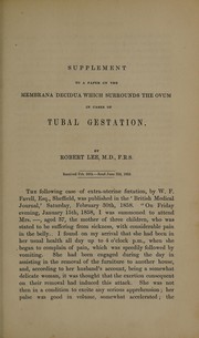 Cover of: Supplement to a paper on the membrana decidua which surrounds the ovum in cases of tubal gestation