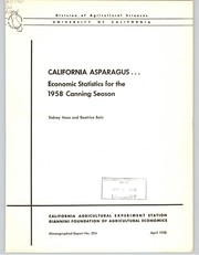 Cover of: California asparagus ...: economic statistics for the 1958 canning season